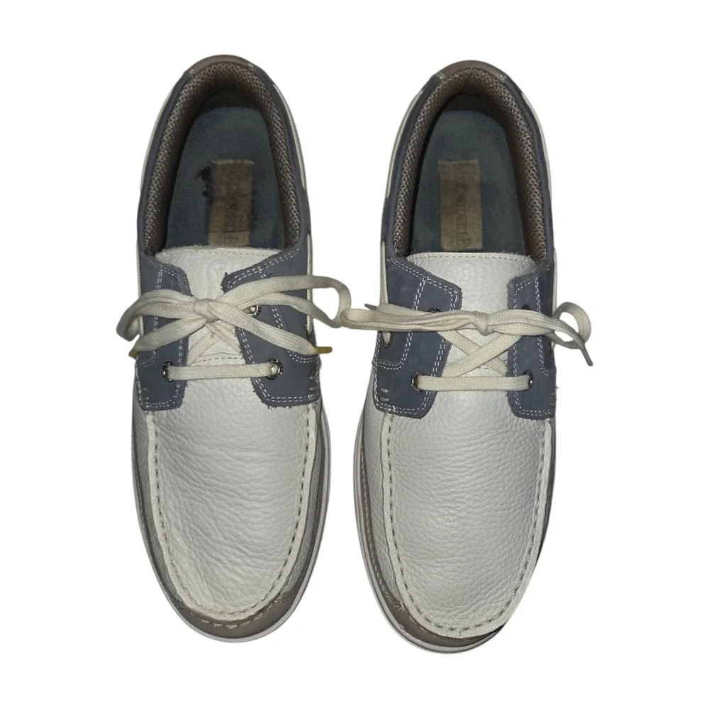 Margaritaville Anguilla‎ Mens 11 Boat Shoes Gray White Leather Loafers